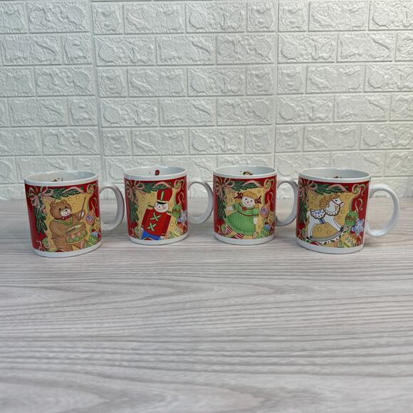 Traditions Christmas 1992 Stoneware Mugs Set of 4 Bear Doll Nutcracker Ornament - Picture 4 of 14